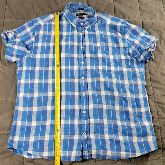 Tommy Hilfiger Mens 2XL Blue Plaid Button Up Shirt Custom Fit Casual Comfort Sho - Picture 9 of 10